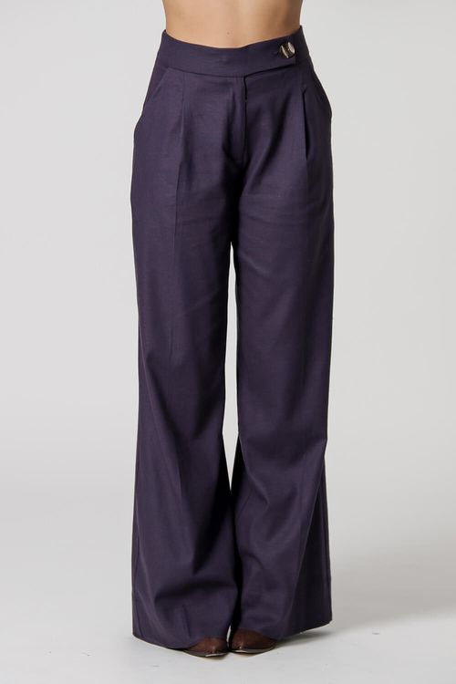 Calça Cos Transpassado De Linho - Marinho