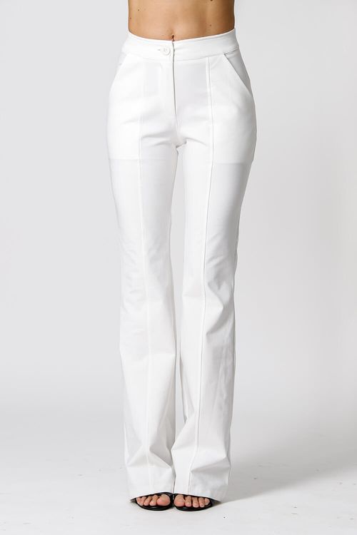 Calça Flare Com Recortes - Off White
