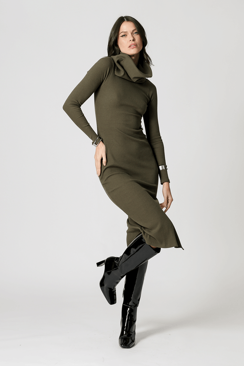 Vestido Com Gola Removível - Musgo