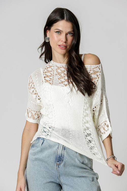 Blusa Retilínea Vazada - Off White