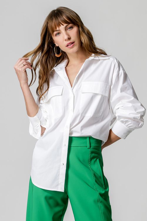 Camisa Ampla Com Bolsos - Off White