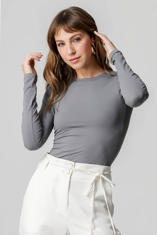 Blusa Manga Longa Decote Careca - Chumbo 1