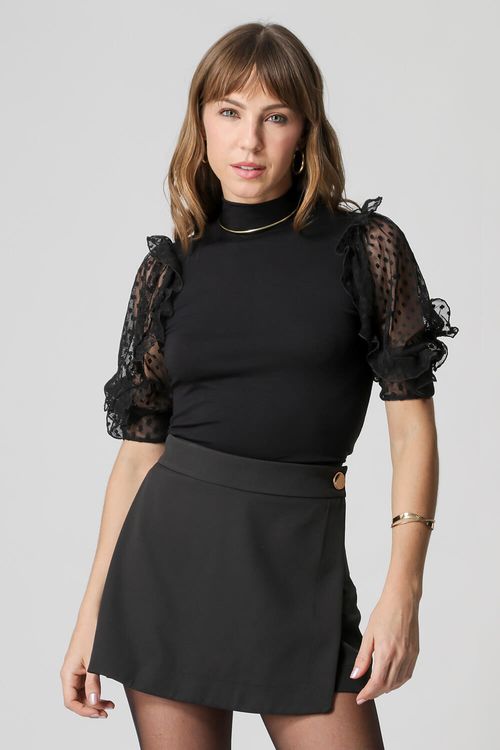Blusa com Manga de Babado - Preto 1