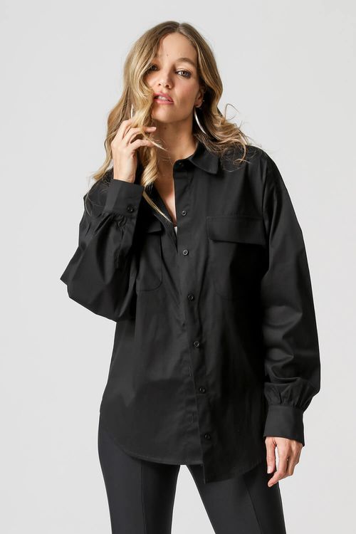 Camisa Ampla Com Bolsos - Preto