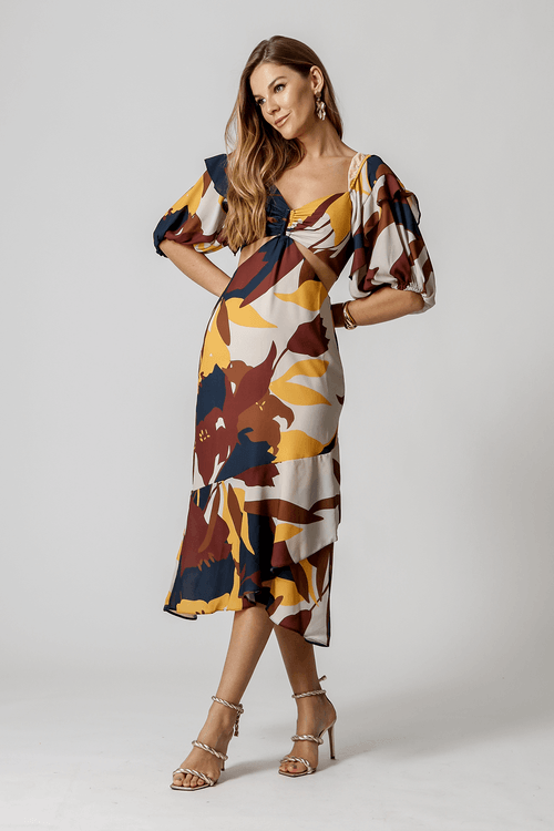 Vestido Midi com Manga Bufante - Marinho 1206
