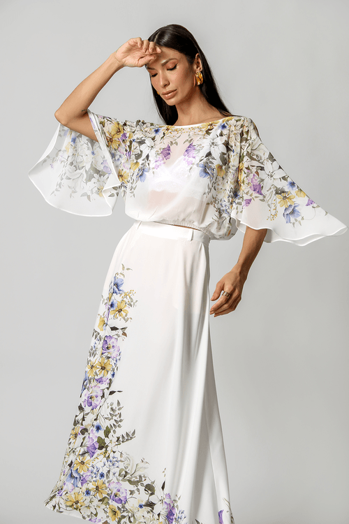 Saia Estampada Cós Com Passante - Off White 1218
