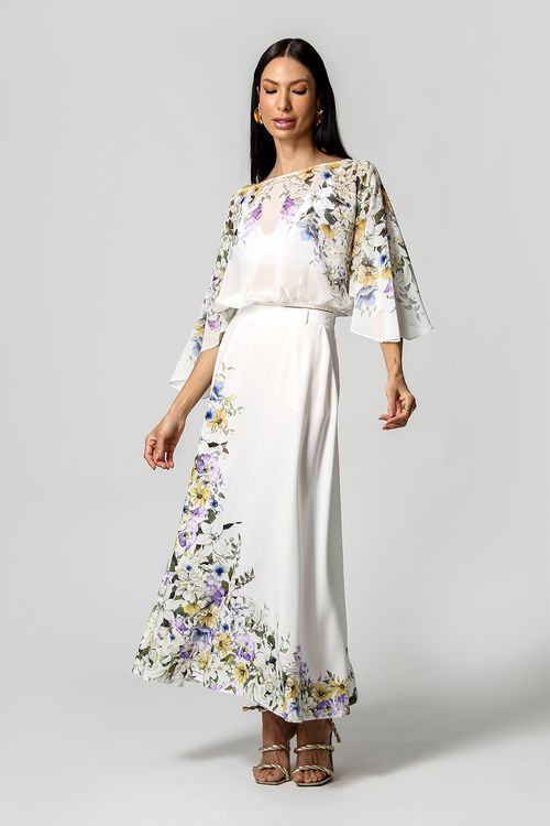 Saia Estampada Cós Com Passante - Off White 1218