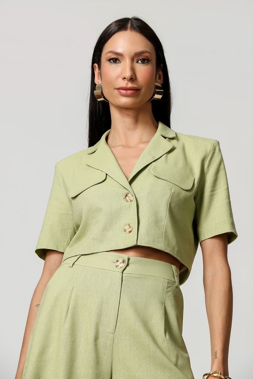 Casaqueto De Linho Cropped - Oliva