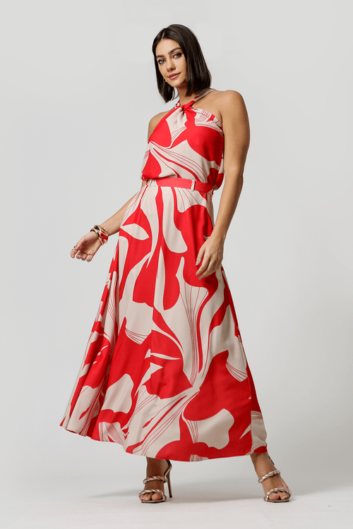 Saia Estampada Cós Com Passante - Vermelho 6059