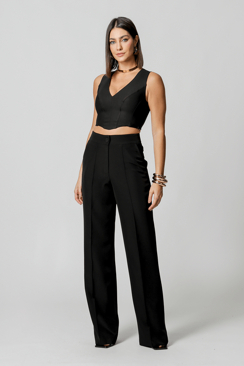 Calça Pantalona Com Vinco - Preto 1