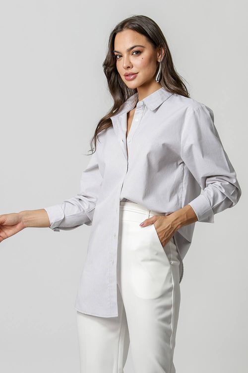 Camisa Ampla Listrada - Cinza 90149