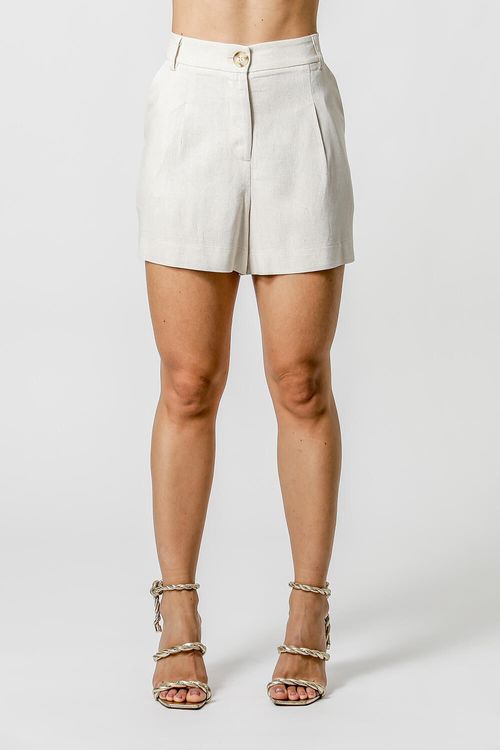 Shorts De Linho Com Pregas - Cru