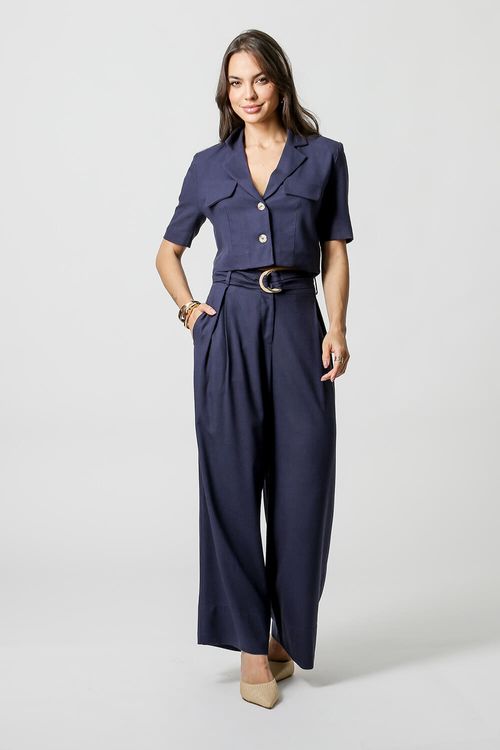 Casaqueto De Linho Cropped - Marinho