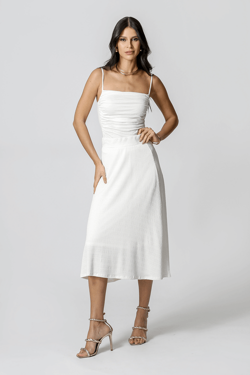 Saia Midi Com Elástico No Cós - Off White