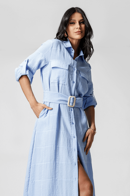 Chemise Com Bolsos Frontais - Azul Claro