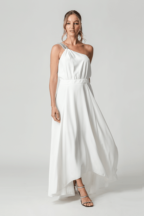Vestido Ombro Único De Strass - Off White