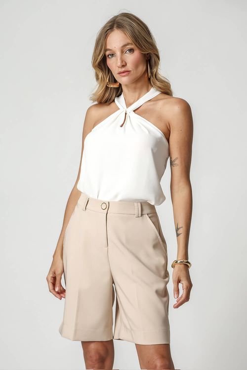 Blusa com Gola Transpassada - Off White