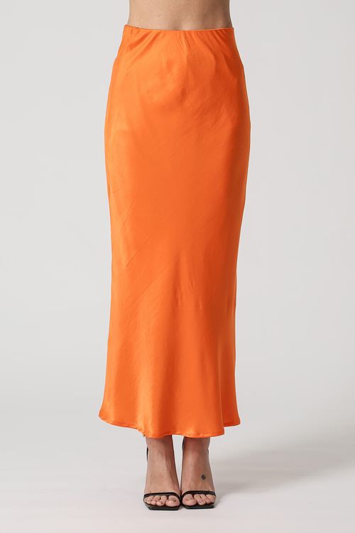 Saia De Cetim Slim Midi - Laranja