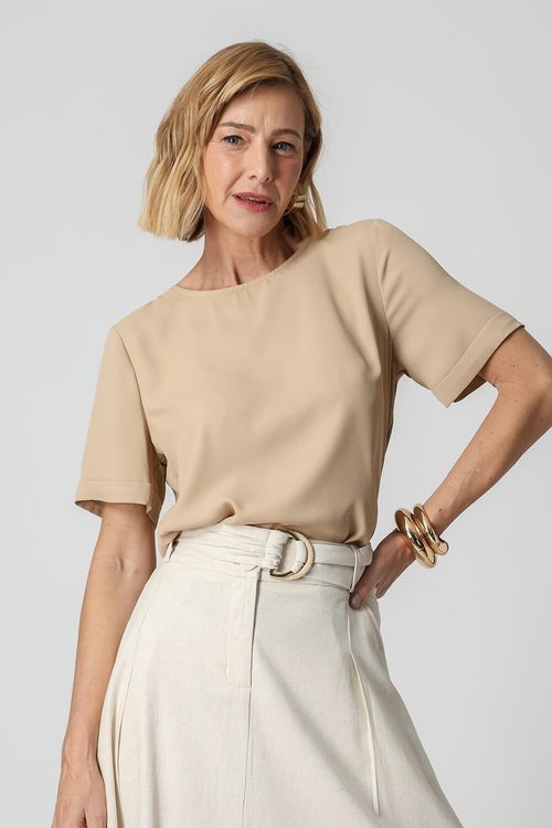 Blusa Com Manga Barra Italiana - Areia