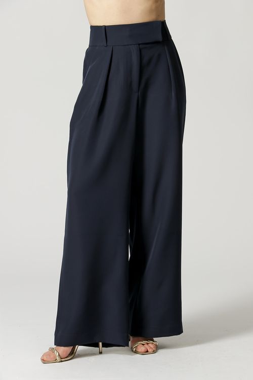 Calça Pantalona Com Elástico - Marinho