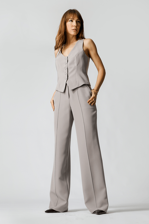 Calça Pantalona Com Vinco - Cinza