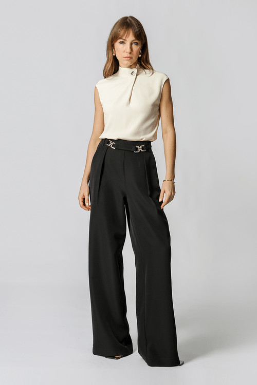 Calça Pantalona Alfaiataria Com Cinto - Preto 2