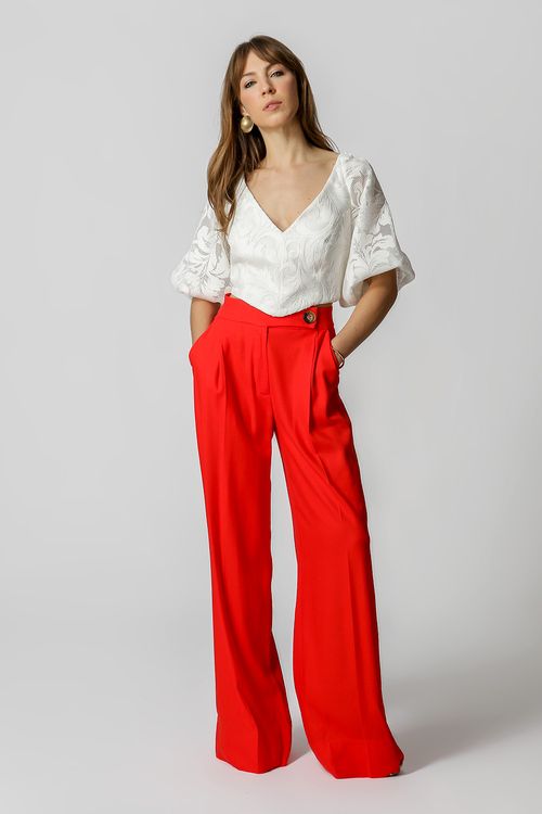 Blusa Corset Com Manga Balonê Bordada - Off White