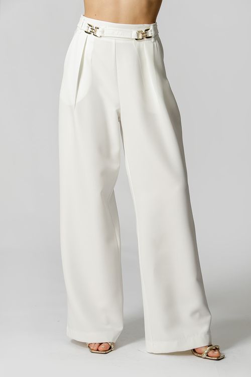 Calça Pantalona Alfaiataria Com Cinto - Off White