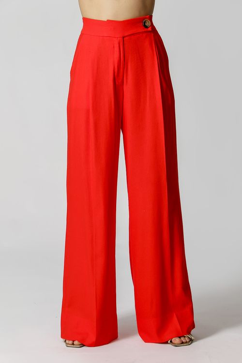 Calça Cos Transpassado De Linho - Coral