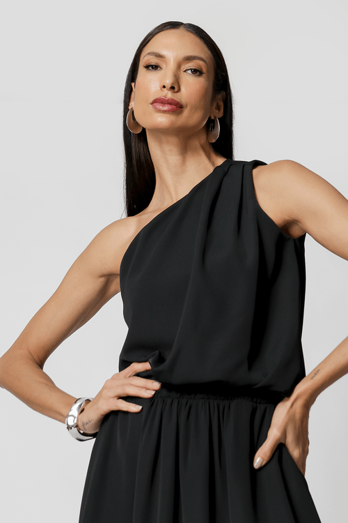 Blusa Balonê Ombro Único - Preto