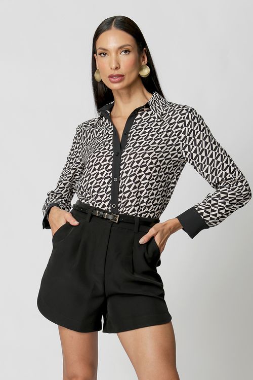 Camisa Clássica Estampada - Preto 7196