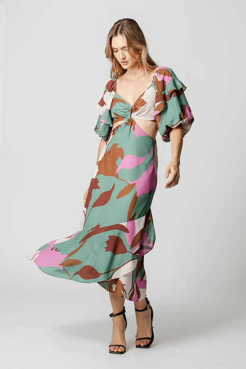 Vestido Midi com Manga Bufante - Verde Claro 1206