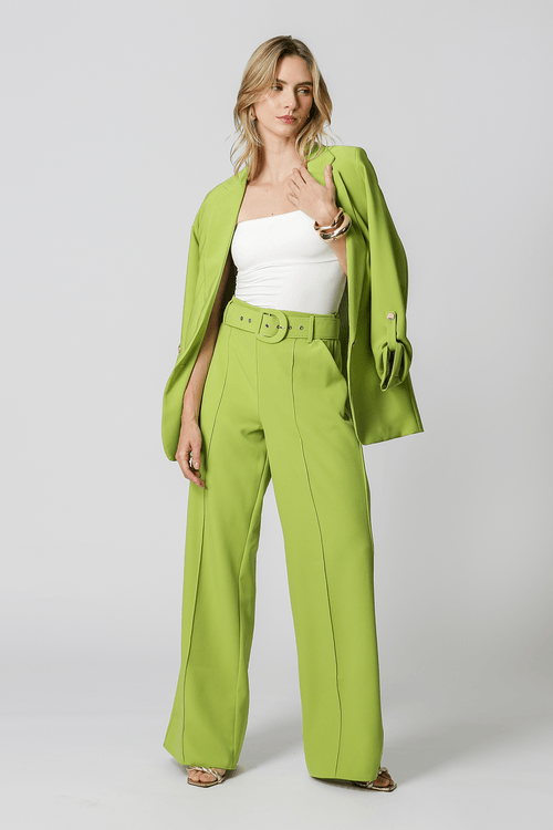 Calça Pantalona Cinto Forrado - Folha
