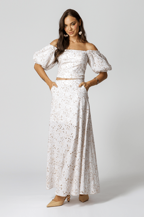 Saia Longa Laise Bordado - Off White 90156