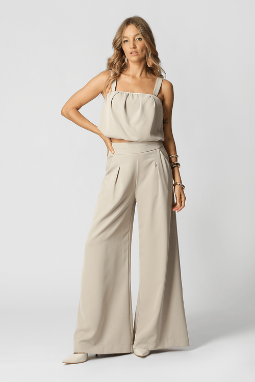 Calça Com Pregas E Detalhe No Cós - Gelo Esc