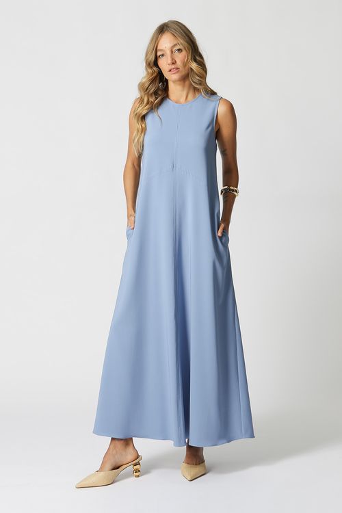 Vestido Amplo Com Recortes E Bolsos - Denin