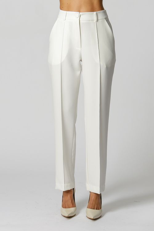 Calça Reta Com Recorte Frontal - Off White