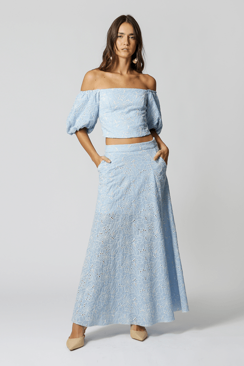 Saia Longa Laise Bordado - Azul 90156