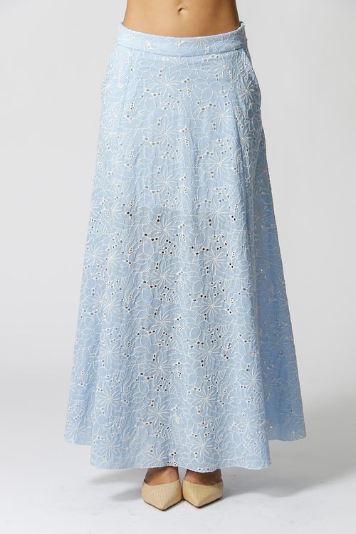Saia Longa Laise Bordado - Azul 90156