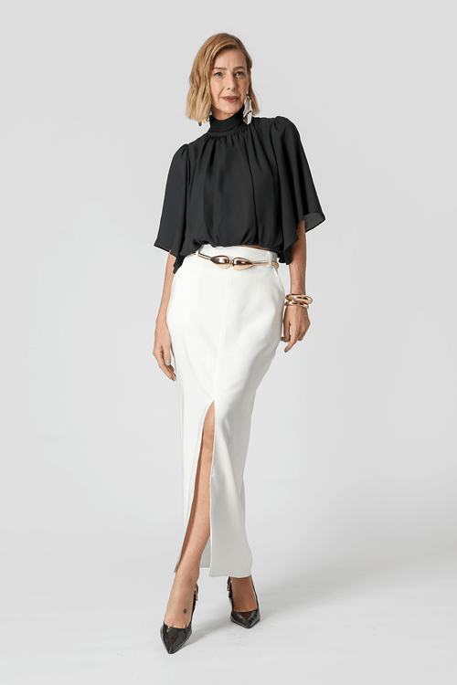 Saia Média Com Fenda Frontal - Off White