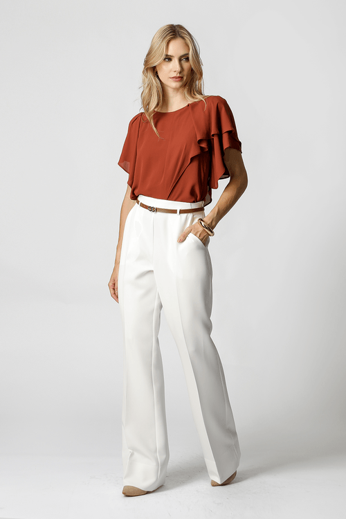 Calça Alfaiataria Reta Com Cinto - Off White