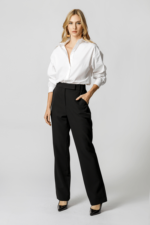 Calça Reta Cós Minimalista - Preto