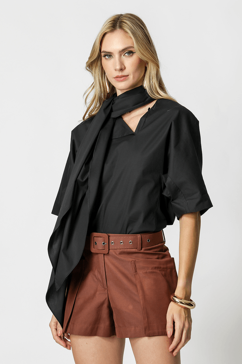 Blusa Ampla Com Lenço Removível - Preto