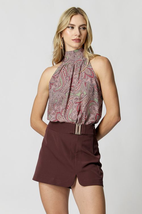Blusa Gola De Laço Estampada - Verde 3078
