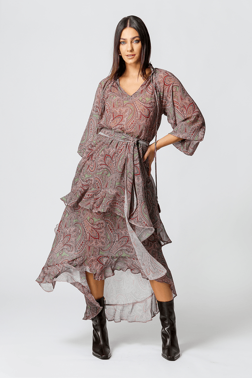 Vestido Estampado Com Babados - Verde 3078