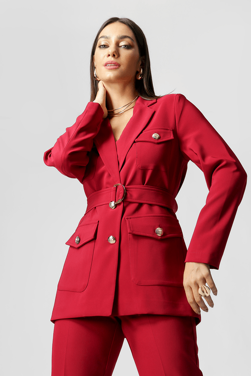Blazer Com Bolsos E Botões Dourados - Vinho Esc