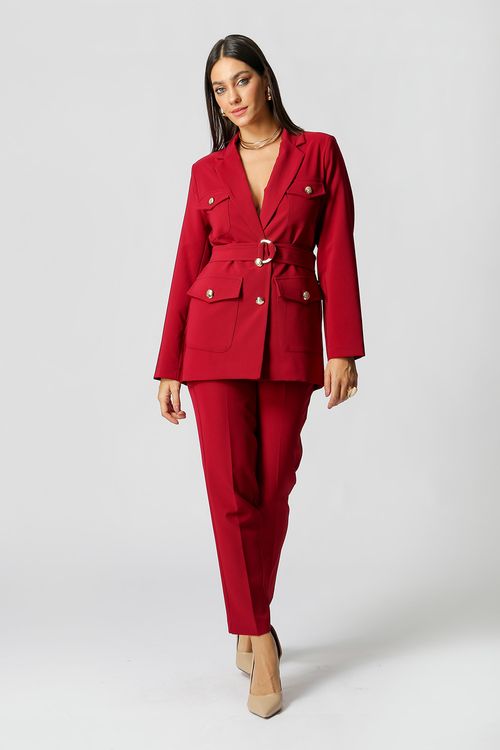Blazer Com Bolsos E Botões Dourados - Vinho Esc