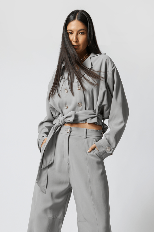 Trench Cropped Com Faixa - Cinza