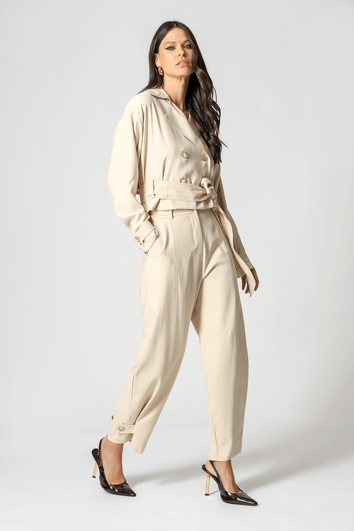 Calça Com Lapela - Cru