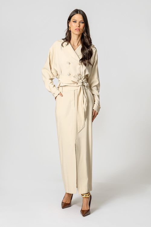Trench Cropped Com Faixa - Cru